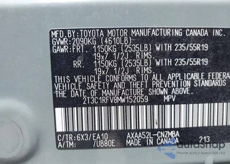 2021 Toyota Rav4 Xle Premium from USA, damaged, VIN 2T3C1RFV8MW152059